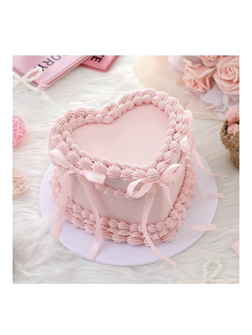 Remerry 6 Inch Pink Bow Fake Cake Coquettish Birthday Fake Cake Decor Wedding